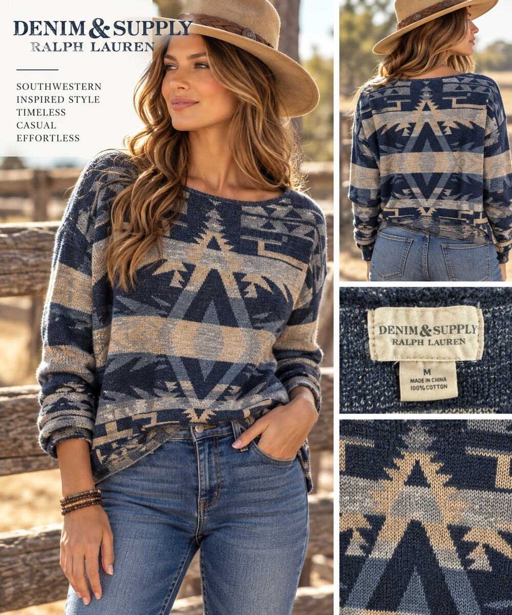 Denim & Supply Ralph Lauren Southwestern Geometric Cotton Sweater Women M Boho